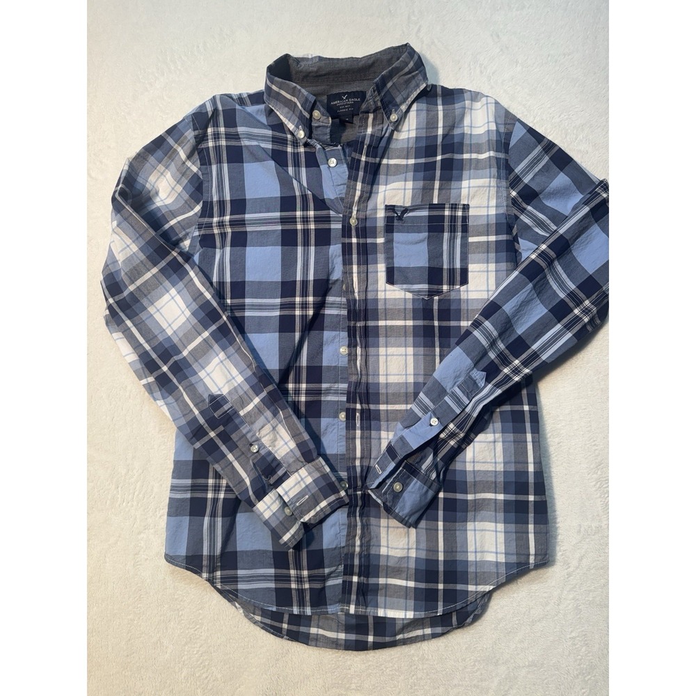 American Eagle Outfitters Long Sleeve Blue Plaid Y2K S Small